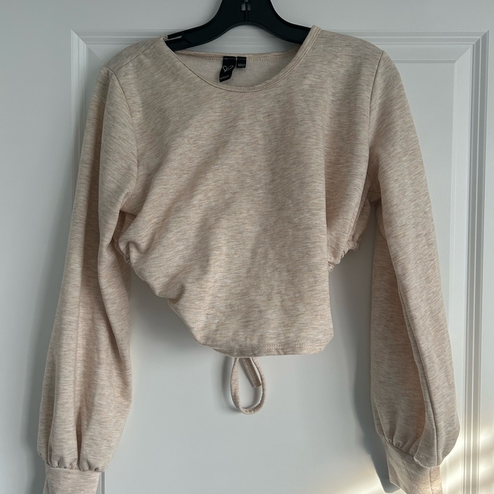 Windsor Beige Drawstring Long sleeve Crop Top